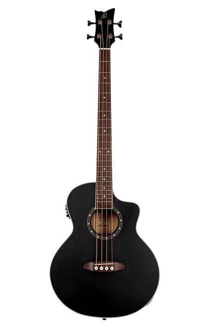 D7CE-SBK-4, basse 4 cordes, pan coupé, EQ Ortega MagusPro, table épicéa, f/e acajou, manche acajou, noir satiné