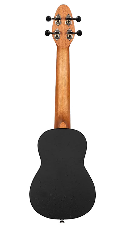 K2SS-RKC, pack ukulélé Soprano Superscale, table agathis design kaléidoscope, corps ABS galbé, accessoires, rouge satiné