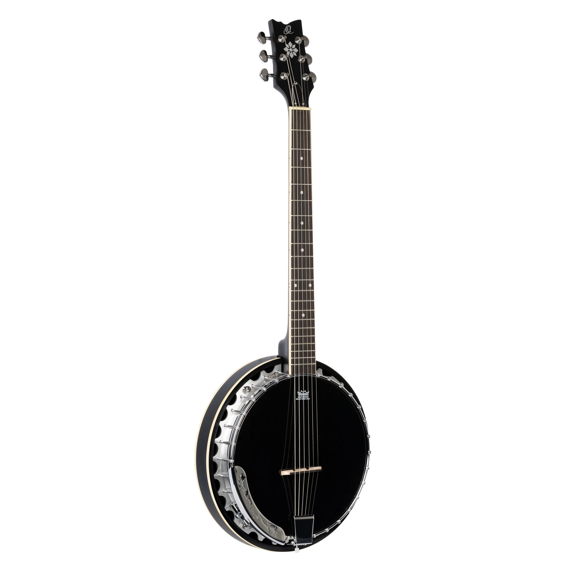 OBJ3506, banjo 6 cordes, 30 tirants, cercle aluminium, manche acajou, résonateur acajou, housse, noir satiné