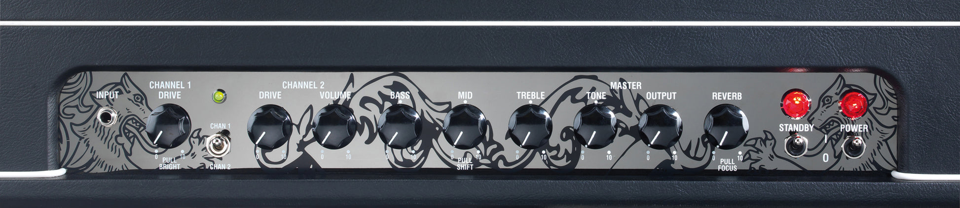 Tête à lampes 100W Class A/B (4x EL34), préampli à lampes (4x ECC83), 2 canaux, EQ 3 bandes, réverb, 21.5 kg, rouge et noir