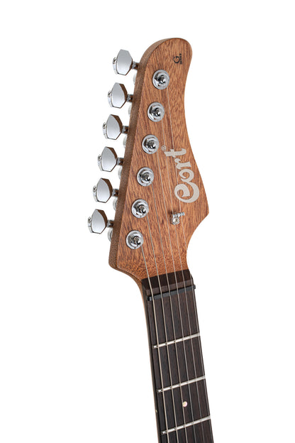 G300 RAW, corps acajou chambré, table noyer, manche acajou, touche palissandre, 2 micros Seymour Duncan, naturel satiné