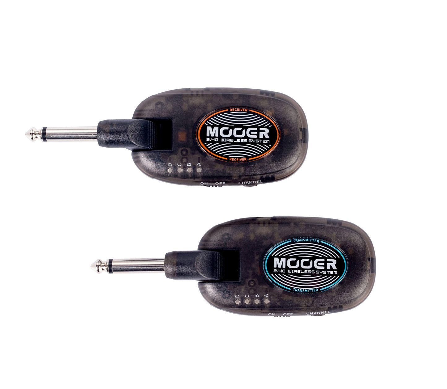Système sans-fil pour guitare 4 canaux, émetteur et récepteur rechargeables, bande de fréquence 2.4 GHz, noir translucide