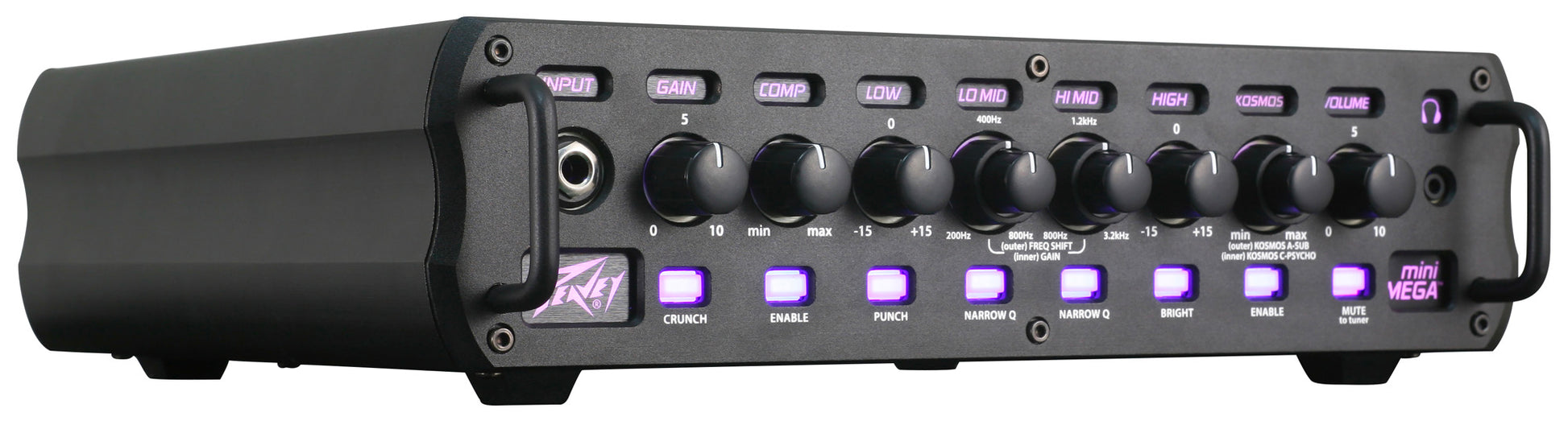 Tête amplifiée basse 1000W, EQ 4 bandes, contrôle de Gain avec fonction"Crunch", Compresseur intégré, sortie DI, finition noir