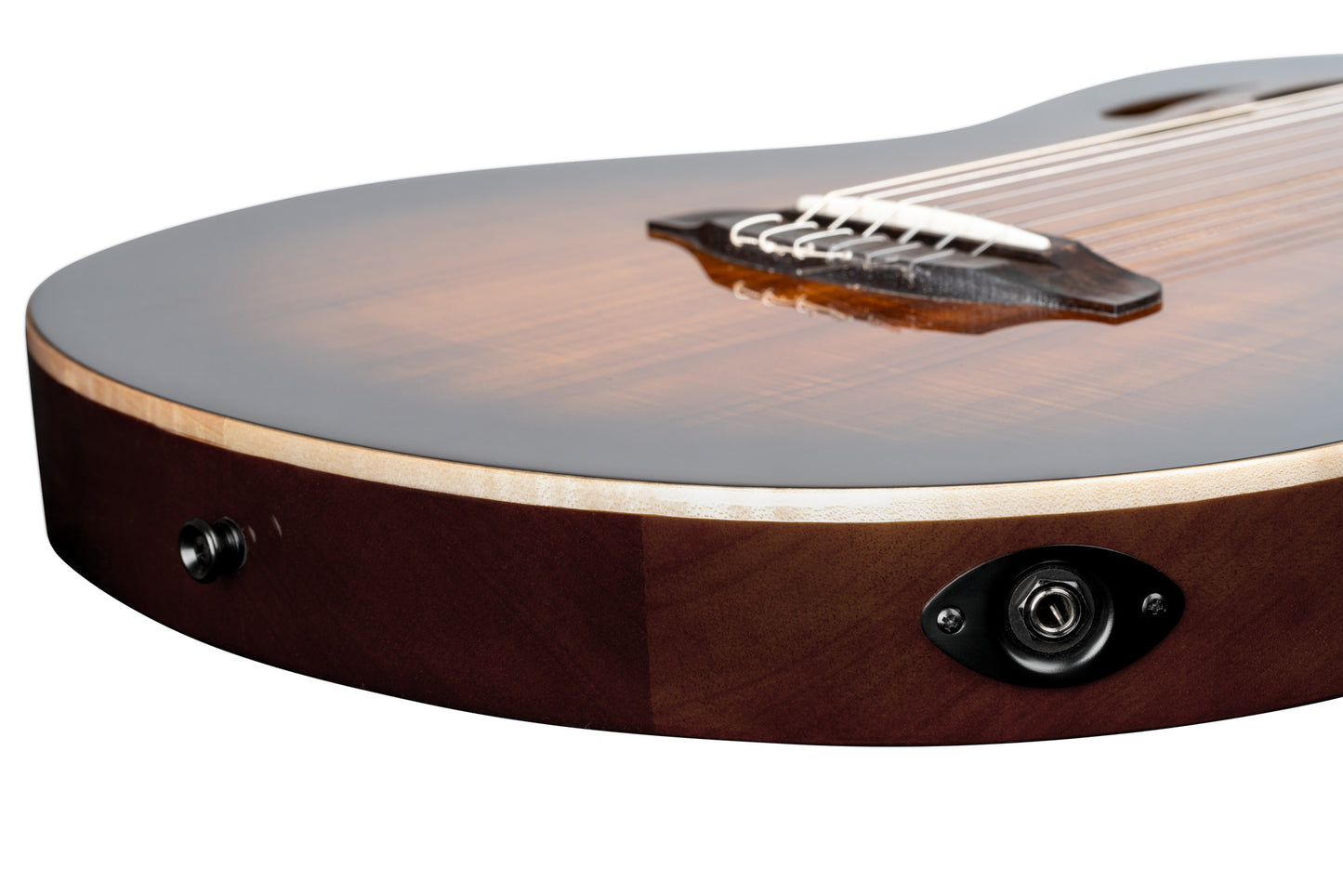 RTPDLX-ACA, modèle TourPlayer, EQ Magus X, corps okoumé, table acacia, sillet 48 mm, housse, dégradé brillant