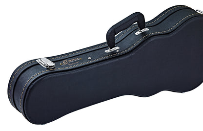 Etui bois pour ukulélé Soprano, avec surpiqures et logo, noir