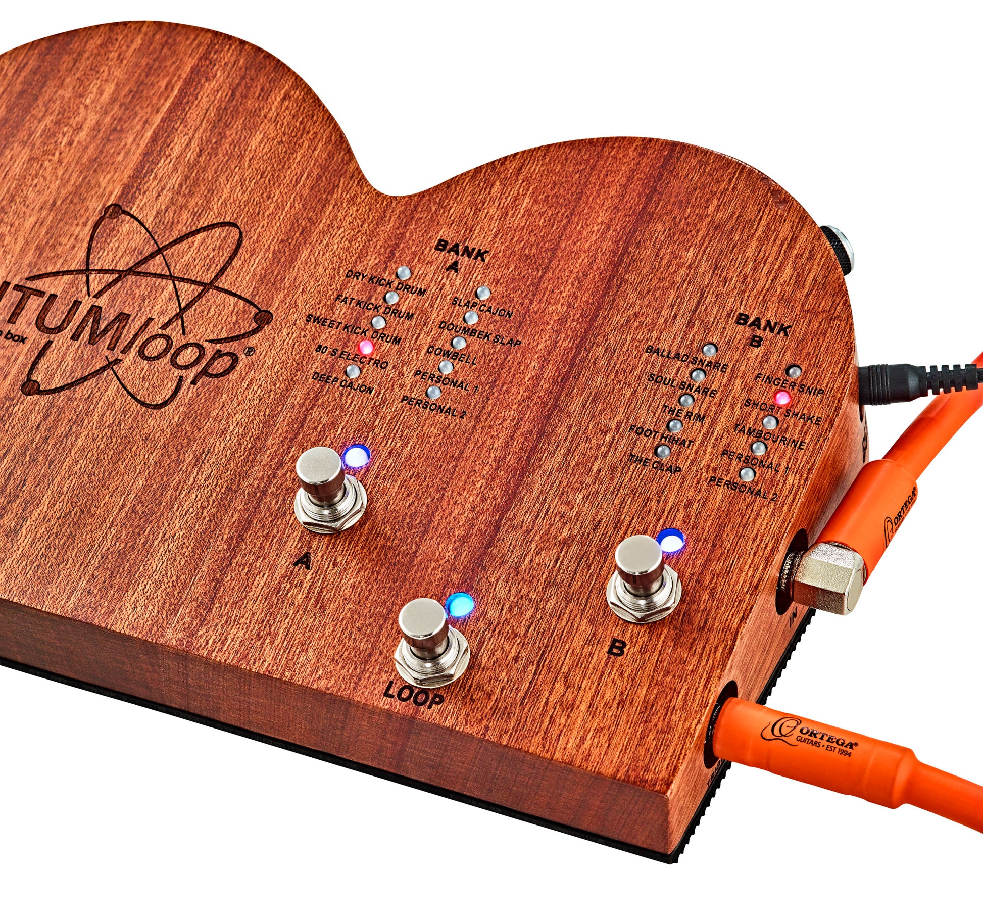 Pédale multi-percussions et looper QUANTUM LOOP, boitier acajou massif, 16 sons de percussions, adaptateur 9V inclus