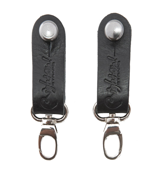 Attaches-courroie, 2 pièces, cuir, pour banjo, s'accrochent par mousqueton sur les tirants, noir