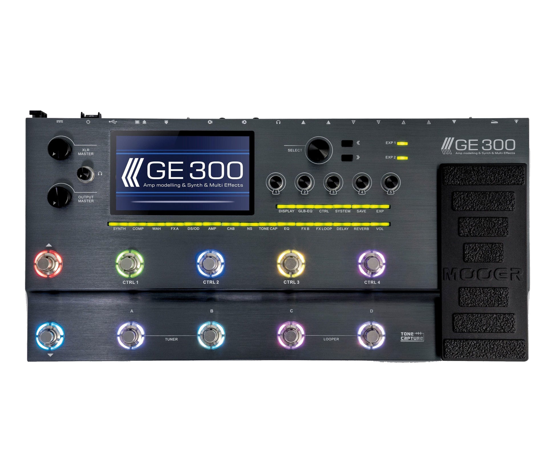 Pédalier multi-effets GE300, 108 simulations d'amplis, 43 simulations de haut-parleurs (IR), 256 presets utilisateurs, noir