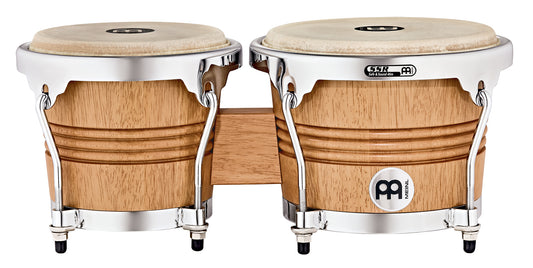 BONGOS MEINL BOIS 6.75/8" NATUREL SATINE CHÊNE SIAM OAK, PEAUx BUFFLE SÉLECTIONNES MAIN, CERCLES SSR 2MM, ACCASTILLAGE CHROME