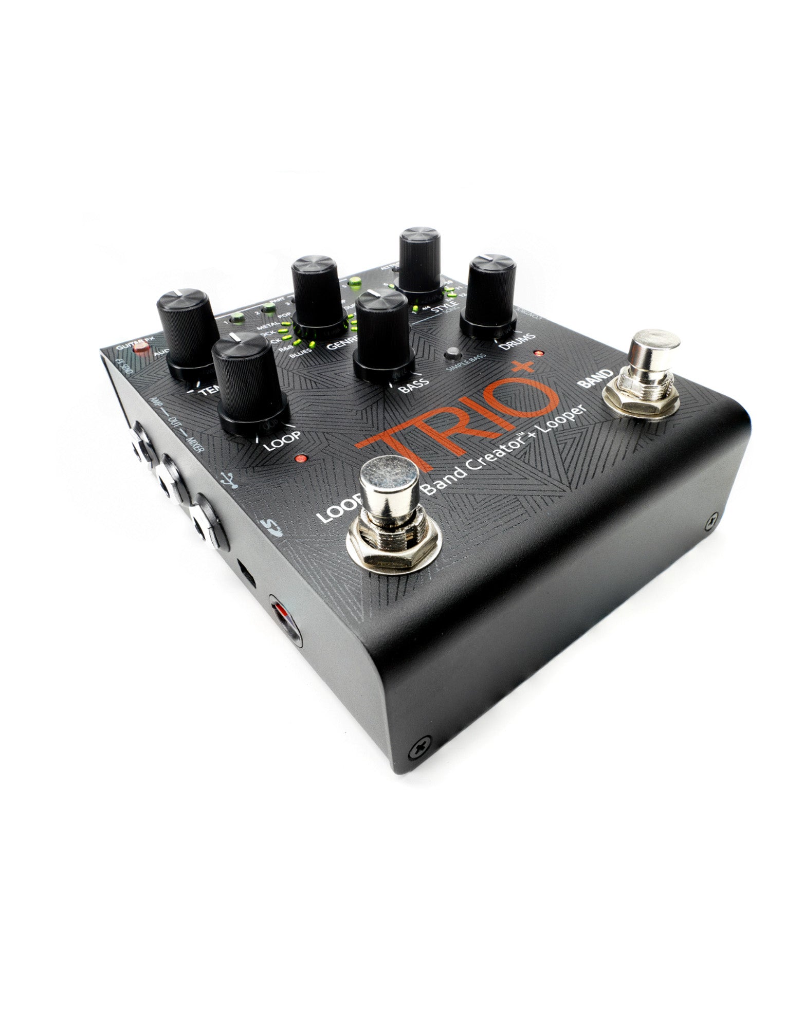 Pédale TRIO PLUS, Band Creator et looper, 12 genres musicaux avec 12 styles sélectionnables, avec carte SD et alimentation, noir