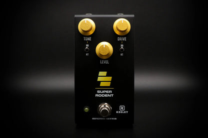 Pédale SUPER RODENT, overdrive et distorsion basée sur deux pédales légendaires, 100% analogique, noir et jaune