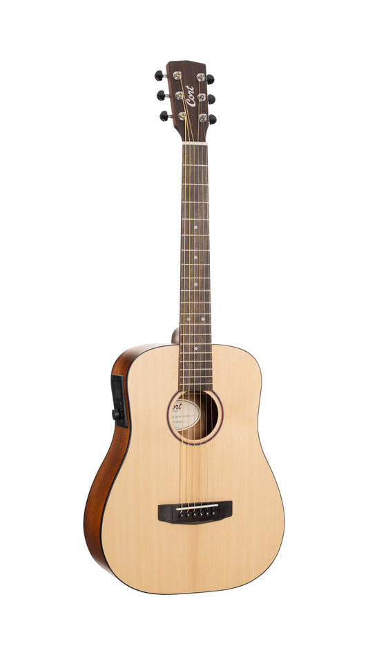 Earth Go, modèle Dreadnought 3/4, table épicéa massif, fond & éclisses acajou, HyVibe 2,  housse, naturel pores ouverts