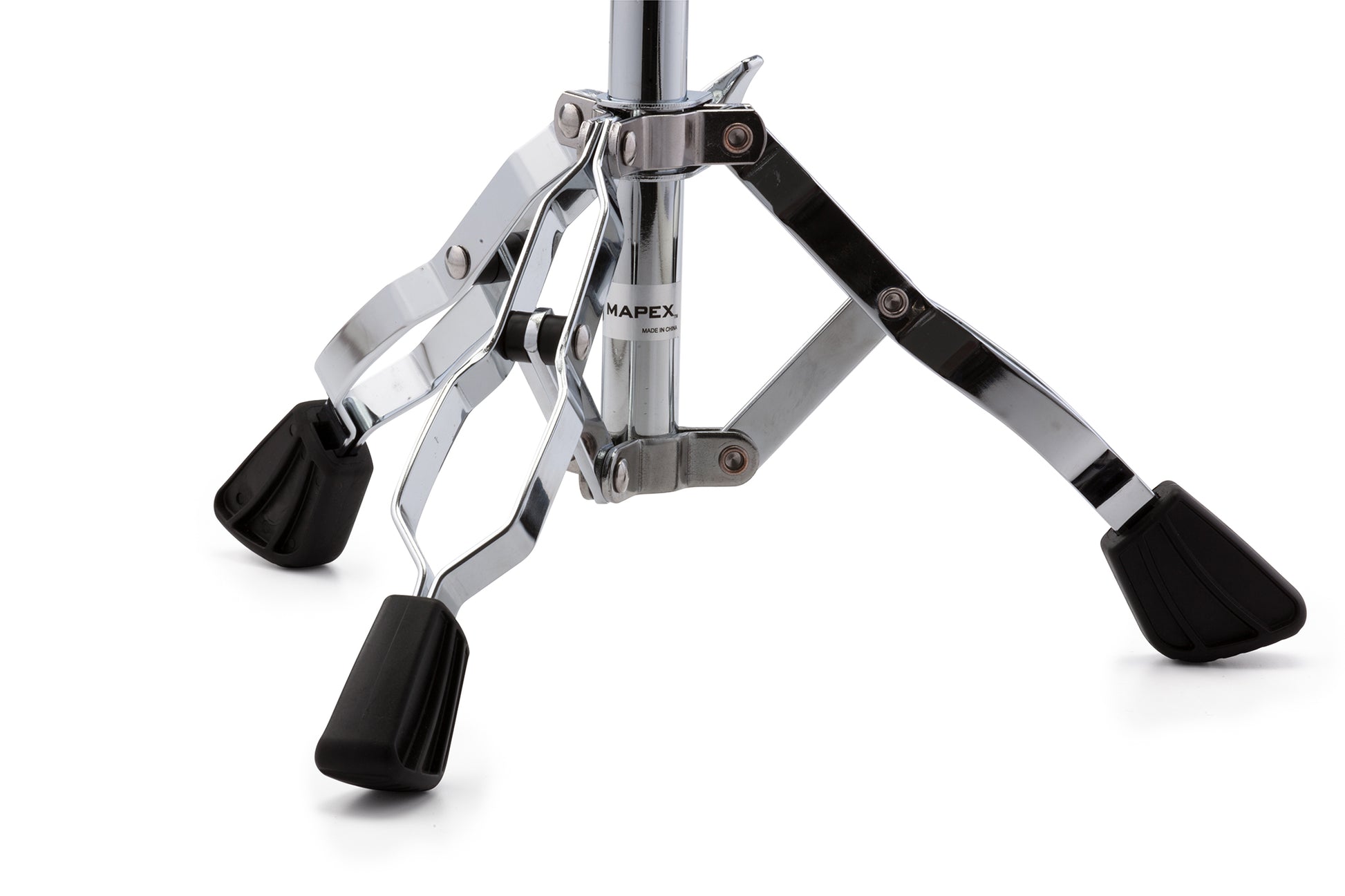 Support caisse claire Venus, angle ajustable par paliers, pied à double embase, chrome