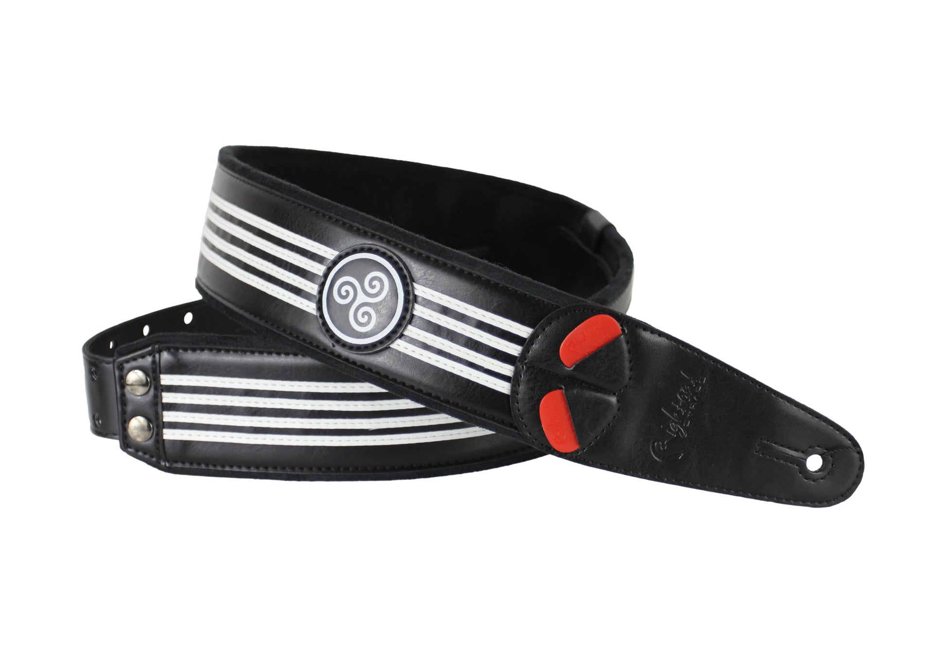Courroie modèle TRISKELL, série limitée, extérieur synthétique, largeur 6 cm, longueur 100 à 145 cm, porte-médiators, noir