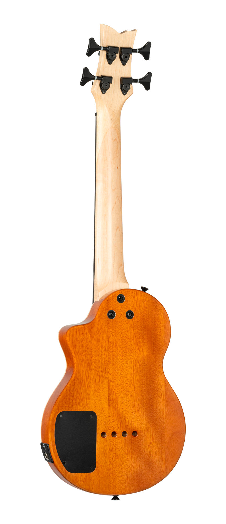 NEO-BS-TSB, modèle Ukebass, pan coupé, EQ MagusExpress, table érable flammé, corps okoumé, manche érable, housse, tobacco burst
