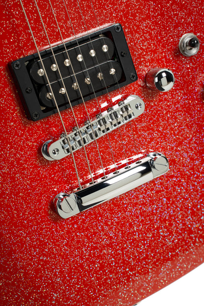 MBM-2H-SUS, signature Matt Bellamy, corps tilleul, manche érable, micros Manson & Sustainiac,"Kill" bouton, rouge pailleté