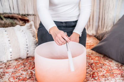 SINGING BOWL SONIC ENERGY CRISTAL 13" orange, sacral chakra, D4 293.67hz, quartz, couleur effet gelé