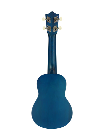 Ukulélé Soprano, table agathis, fond & éclisses agathis, manche okoume, touche noyer, avec housse, bleu