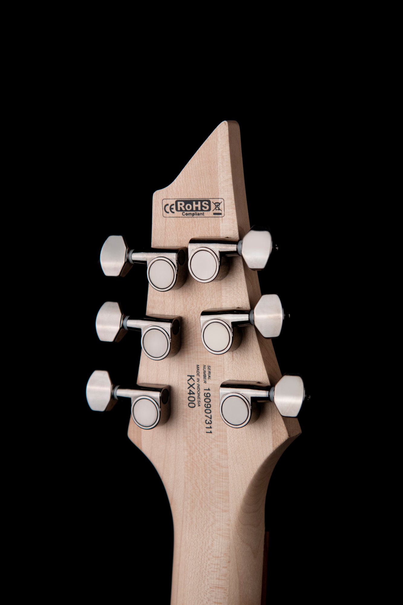 KX300 ETCHED, 6 cordes, corps acajou, table frêne sablée, touche pau ferro, 2 micros doubles EMG RetroActive, noir et or