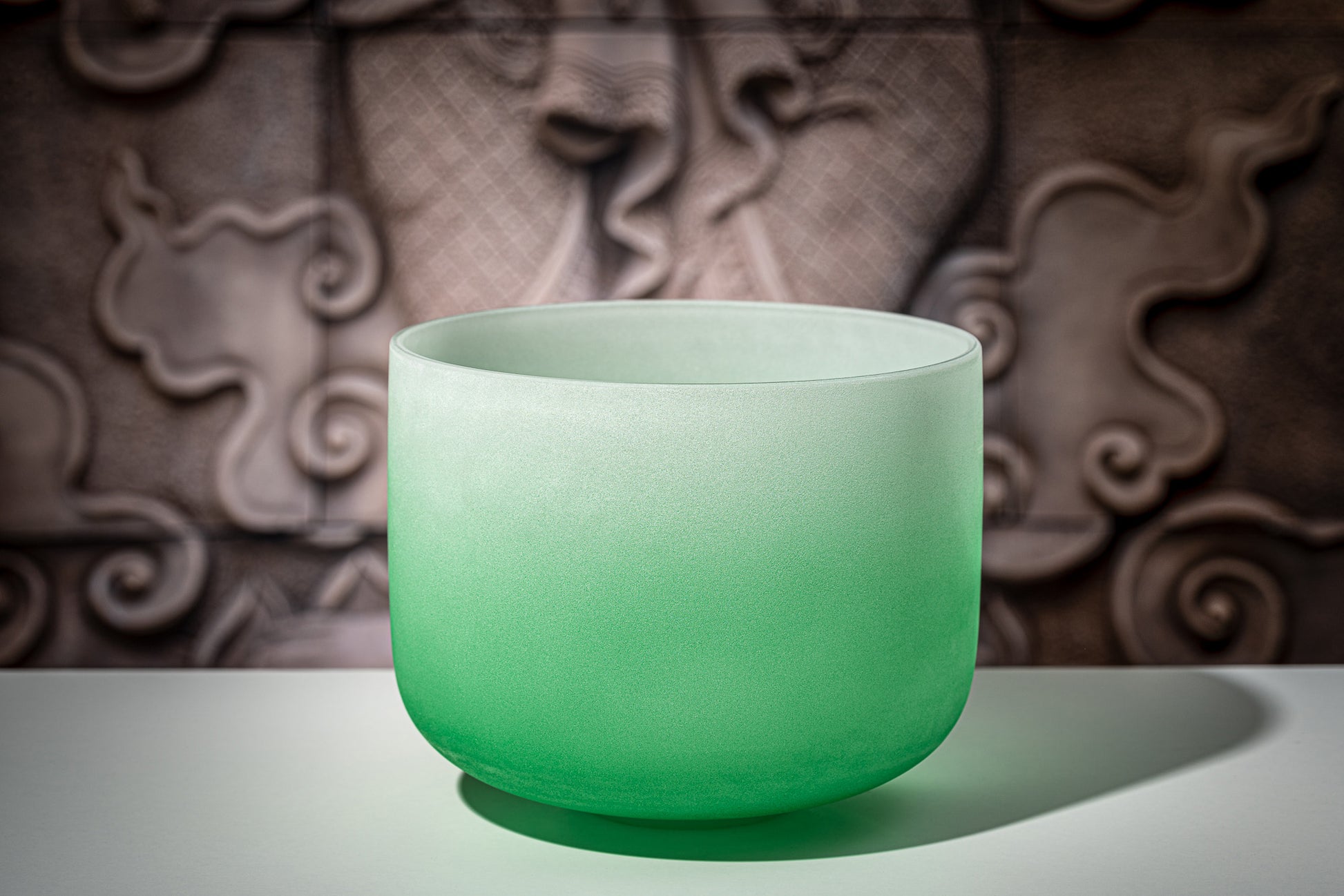 SINGING BOWL SONIC ENERGY CRISTAL 11" green, heart chakra, F4 349.23hz, quartz, couleur effet gelé
