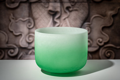 SINGING BOWL SONIC ENERGY CRISTAL 11" green, heart chakra, F4 349.23hz, quartz, couleur effet gelé