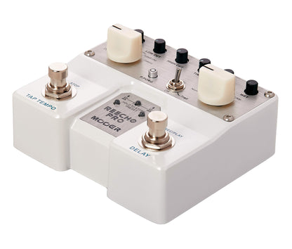Pédale REECHO PRO, série Twin, délai numérique stéréo à 6 modes, boîtier métal, true bypass, blanc