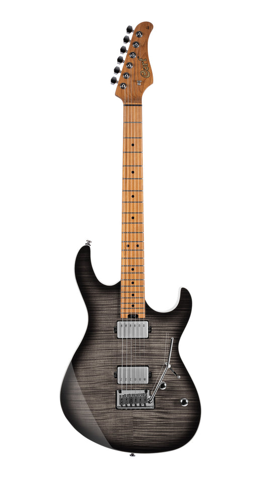 G290 FAT II, corps sassafras, table érable flammé, manche et touche érable torréfié, 2 micros Voiced Tone VTH-77, black burst