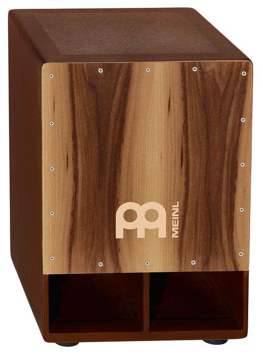 Subwoofer Cajon Jumbo, façade noyer, corps fibres, projection dans le grave améliorée, 34 x 50 x 35cm, marron/naturel mat