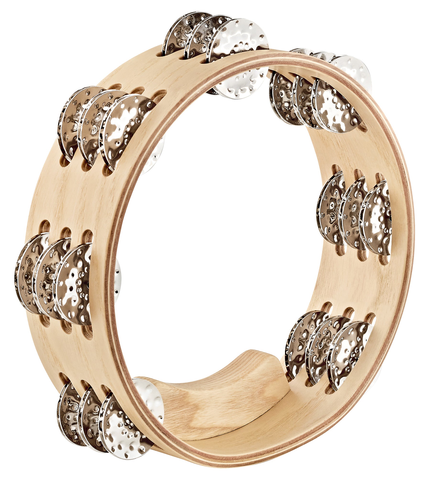 Tambourin meinl frêne 8", 3 rangées de cymbalettes nickelées, prise en main ergonomique