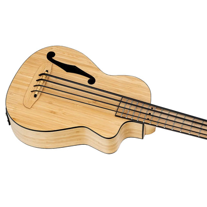 RUNAB-UB, modèle Ukebass, pan coupé, EQ MagusUkePro, table, f/e bambou massif, manche bambou, ouïe en F, housse, naturel satiné