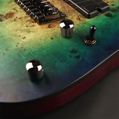 KX508MS, 8 cordes, corps frêne léger, table peuplier figuré, frettes en éventail, touche ébène, micros Fishman, m. blue burst