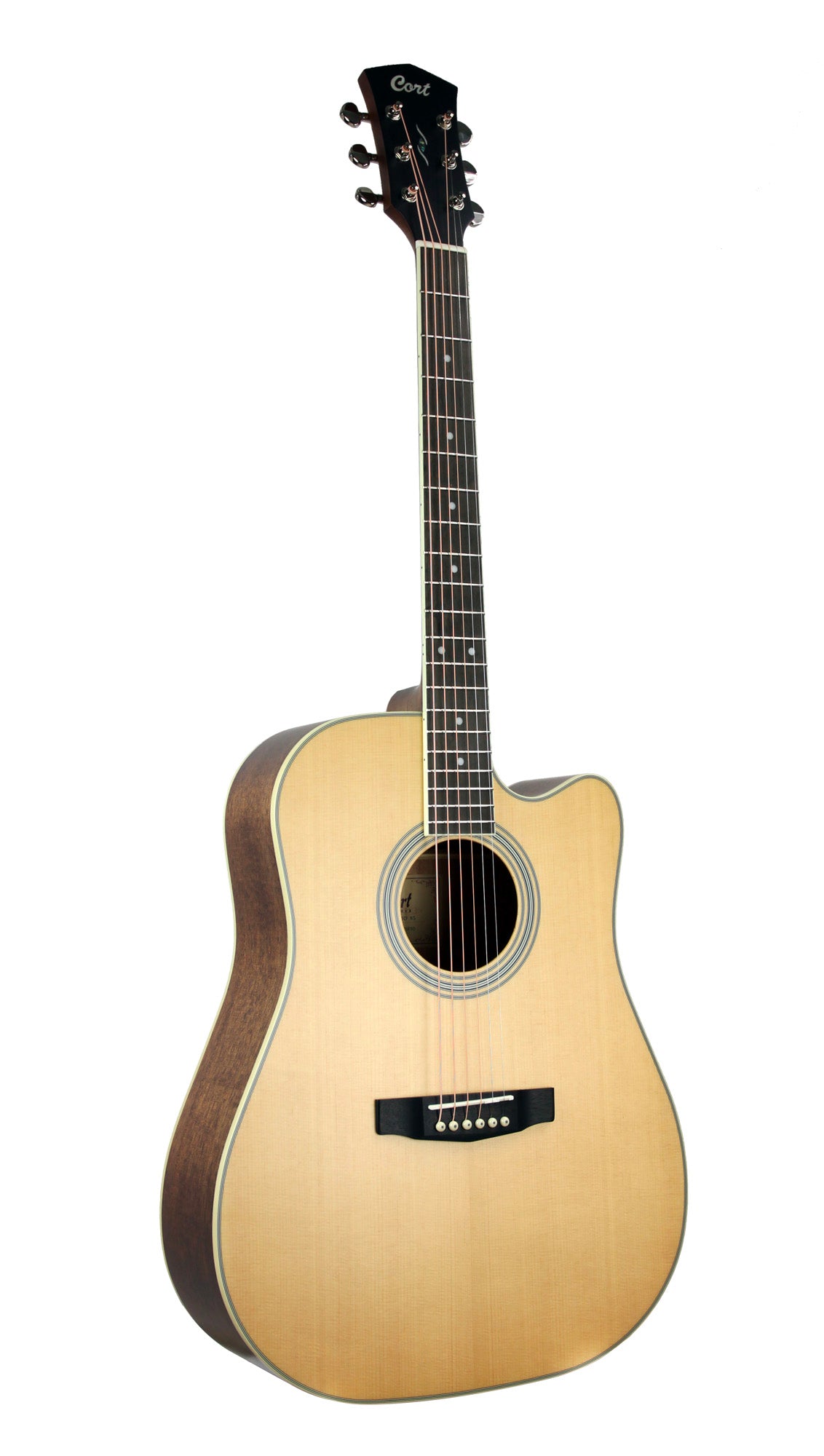 PURE-DC, forme Dreadnought pan coupé, table épicéa massif, f/e acajou massif, EQ Fishman Sonitone, housse, naturel satiné