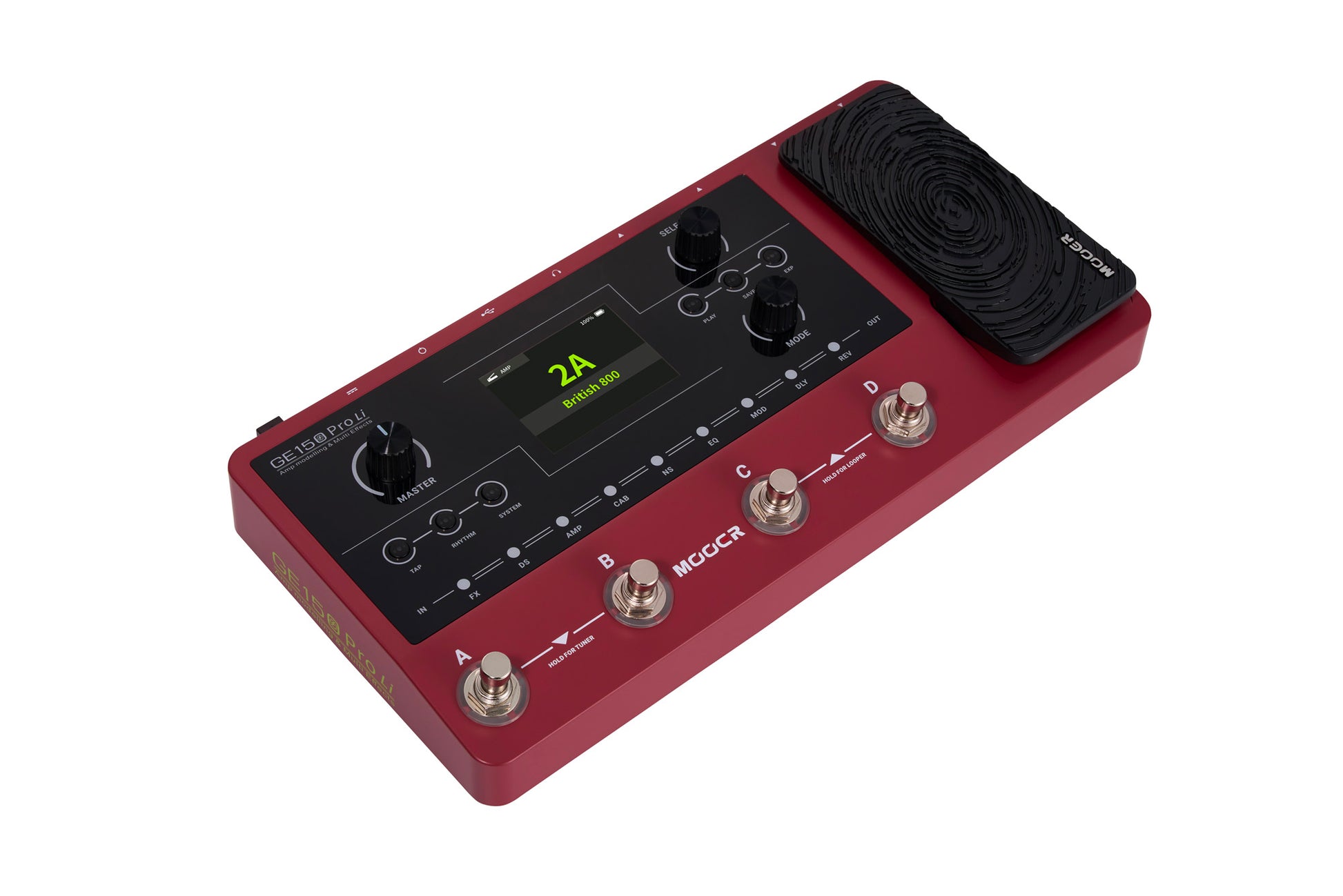 Pédalier multi-effets GE150 PRO Li, 55 simulations d'amplis haute-qualité, 26 simulations de HP (IR), batterie lithium, rouge