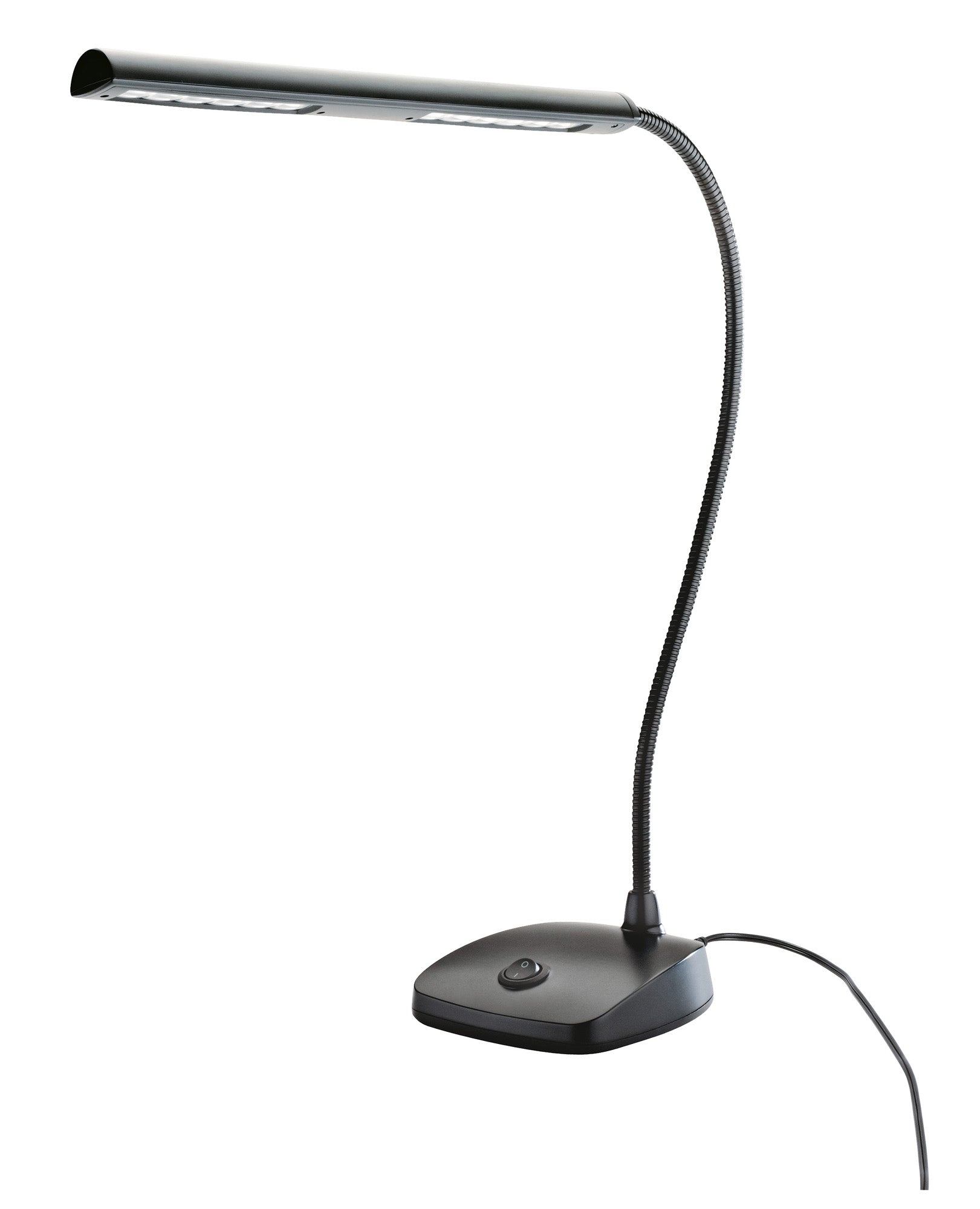 Lampe piano 12 LEDs (2500 lux), longueur 296 mm sur flexible ajustable, alimentation sur bloc secteur fourni, 1.6 kg, noir