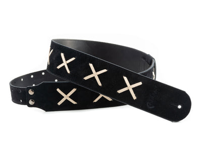 Courroie modèle LEGEND DG, cuir haute qualité, largeur 6 cm, longueur 100 à 145 cm, porte-médiators intégré, noir
