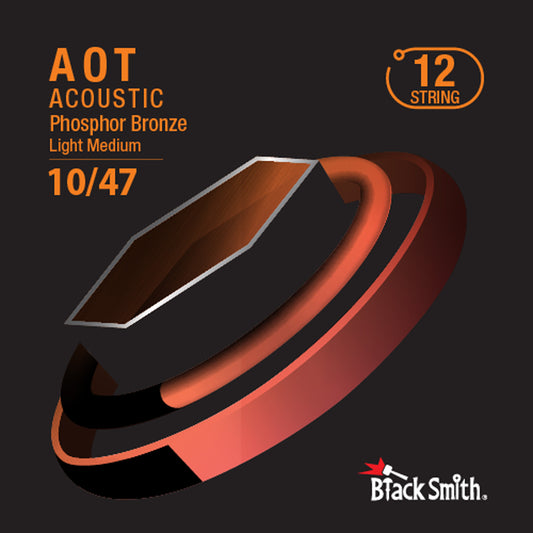 Jeu de cordes"Medium Light" pour guitare acoustique 12 cordes (10/10-14/14-24/09-30/12-36/17-47/24), phosphore bronze, AOT