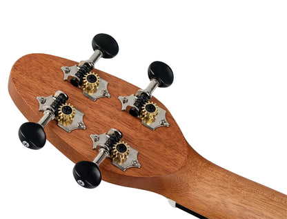 K2SS-RKC, pack ukulélé Soprano Superscale, table agathis design kaléidoscope, corps ABS galbé, accessoires, rouge satiné