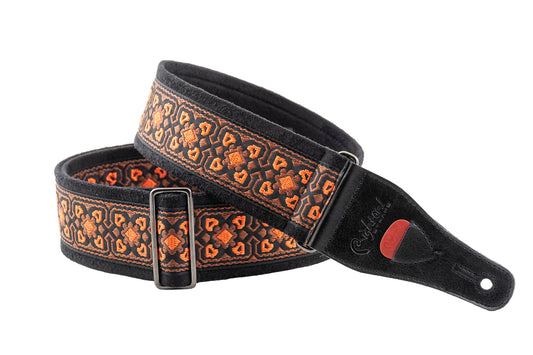 Courroie modèle GLASTONBURY II, tissu Jacquard, largeur 6 cm, longueur 90 à 150 cm, porte-médiators intégré, orange