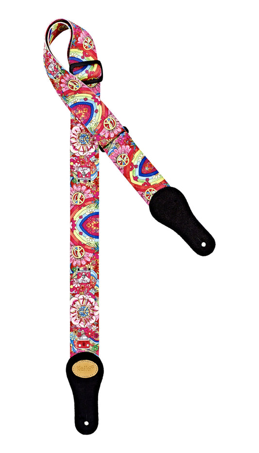 Courroie guitare, design"Peace 68", nylon, extrémités daim, largeur 5 cm, longueur jusqu'à 158 cm