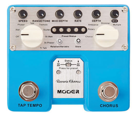 Pédale REVERIE CHORUS, chorus numérique 5 modes plus 8 effets de modulation, 5 presets utilisateur, bleu