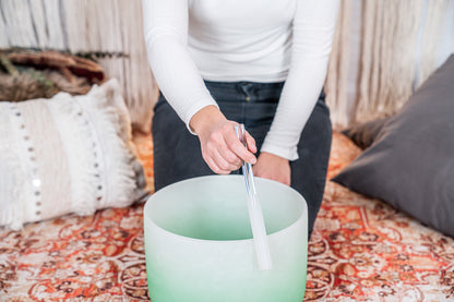 SINGING BOWL SONIC ENERGY CRISTAL 11" green, heart chakra, F4 349.23hz, quartz, couleur effet gelé