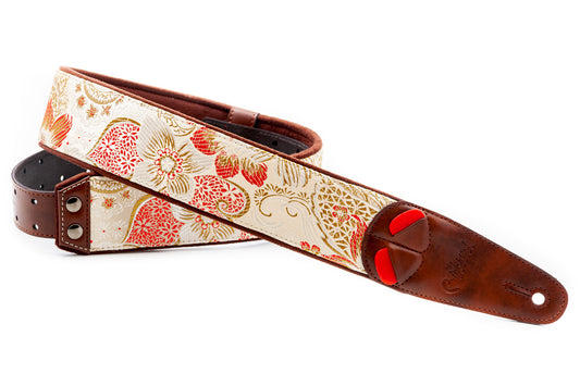 Courroie modèle HOKKAIDO, extérieur synthétique, largeur 6 cm, longueur 100 à 150 cm, porte-médiators intégré, beige