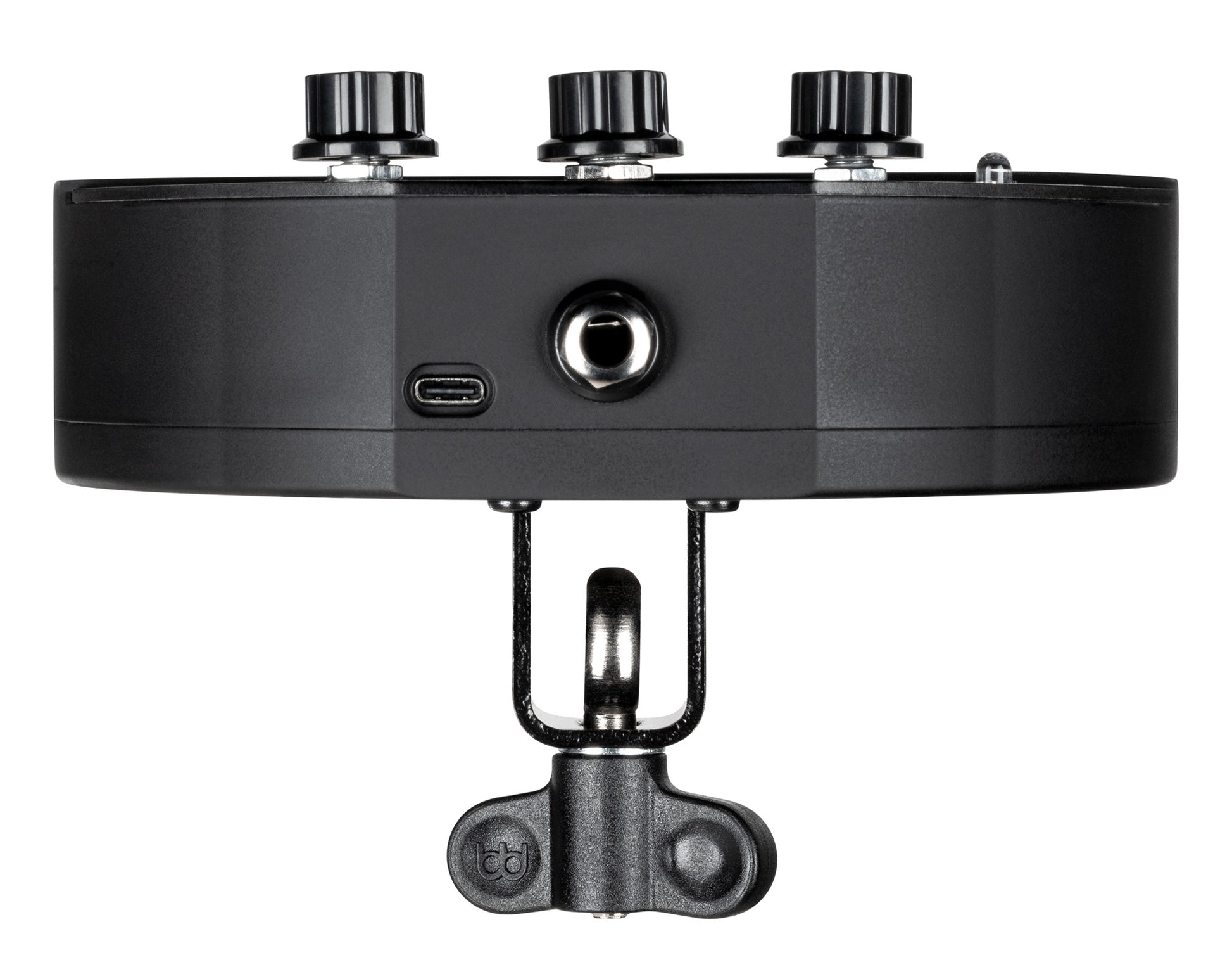 Pad de percussion compact électronique avec 5 sons différents, batterie rechargeable et adaptable à une perche de cymbale