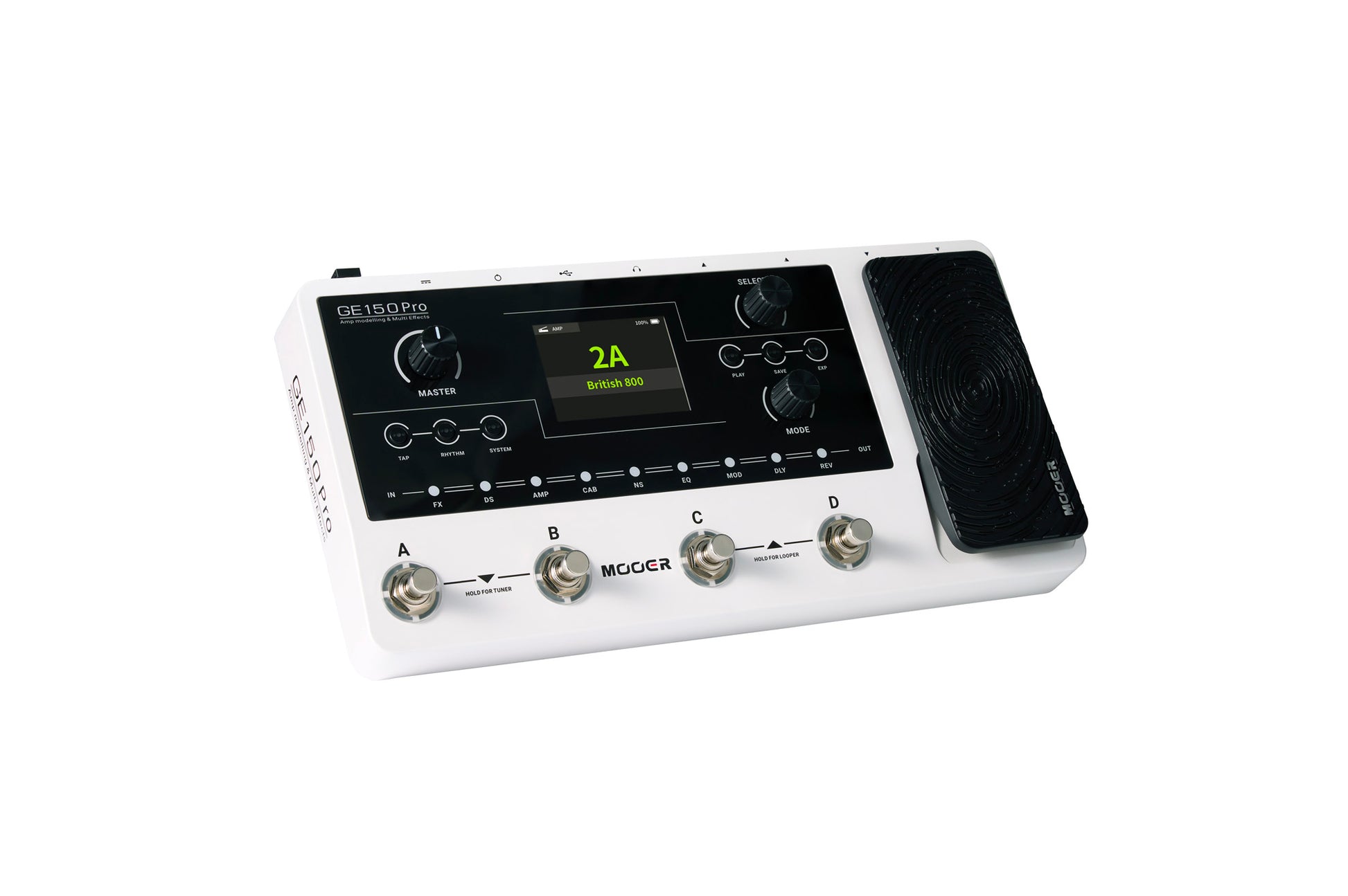 Pédalier multi-effets GE150 PRO, 55 simulations d'amplis haute-qualité, 26 simulations de haut-parleurs (IR), blanc