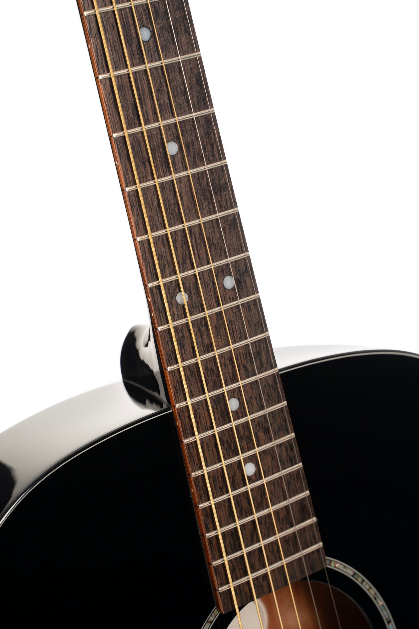 L60, forme Orchestra Model, table épicéa massif, fond & éclisses acajou, touche laurier, noir brillant