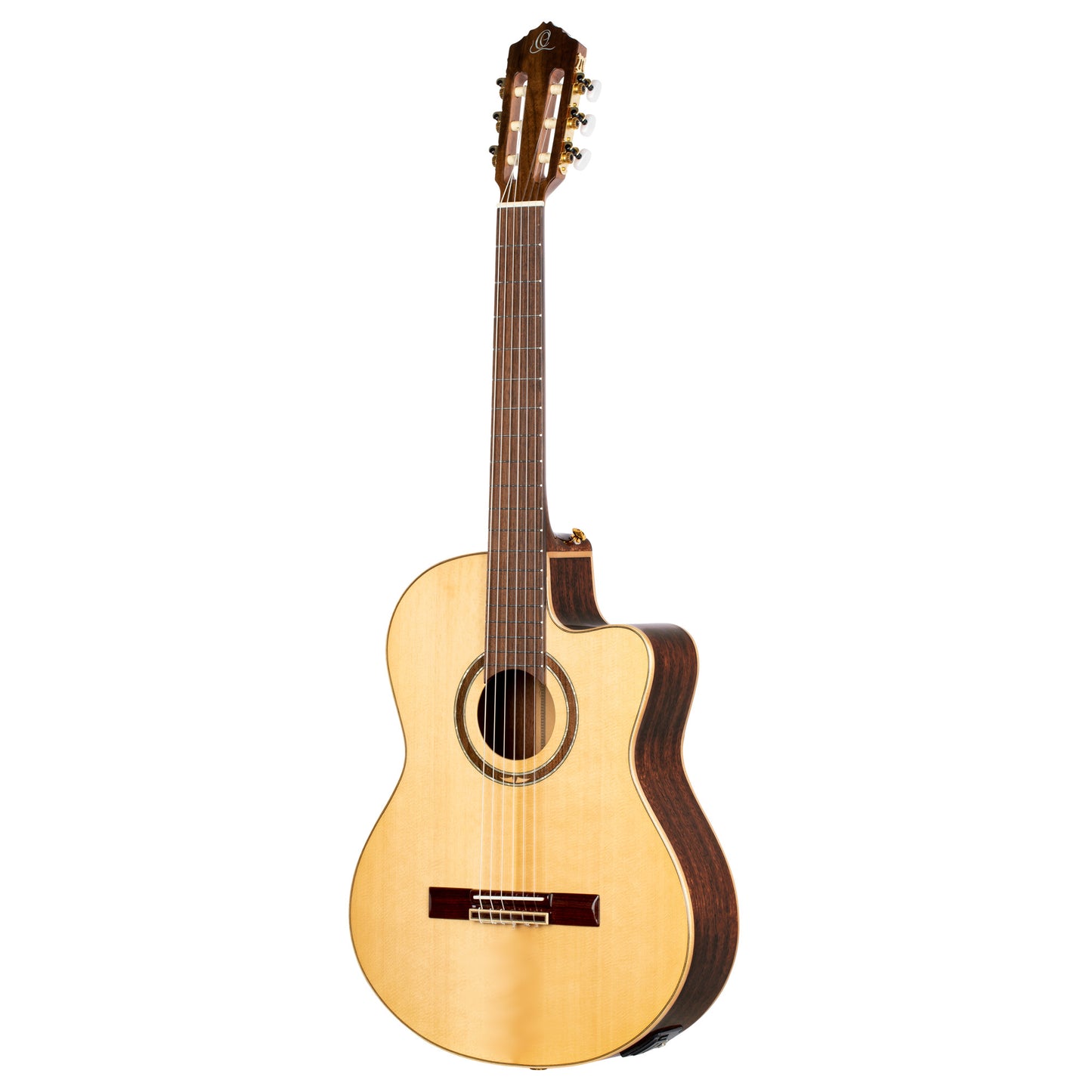 RCE138SN, modèle Slim Neck, pan coupé, EQ MagusPro, table épicéa massif, f/e sapele, manche acajou (sillet 48 mm), housse