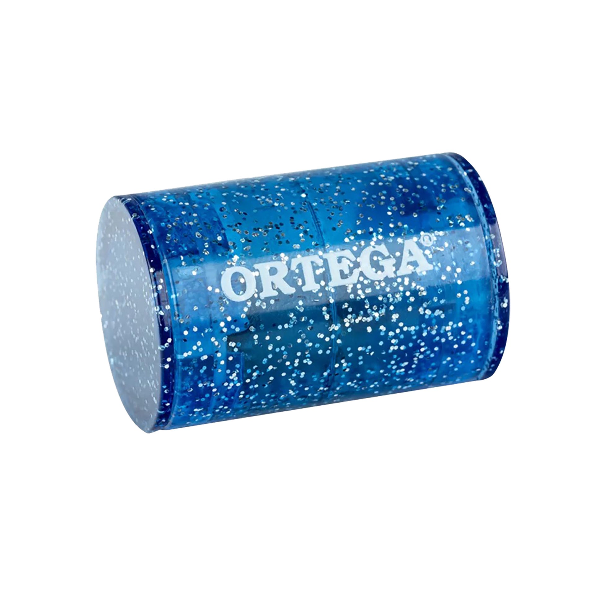 OFS-BLS, shaker pour doigt Ortega, plastique, hauteur 39 x diamètre 25 mm, bande élastique, finition bleu pailleté brillant