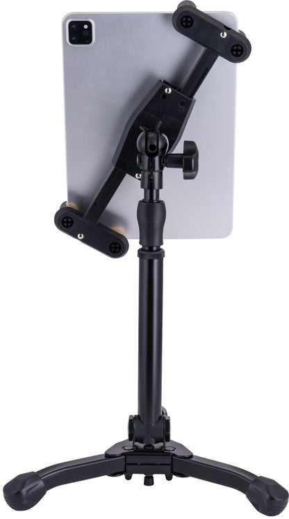 Support de table pour tablette et smartphone 6,1" à 13", hauteur 31,5 à 39,5 cm, rotation 360°, noir et jaune