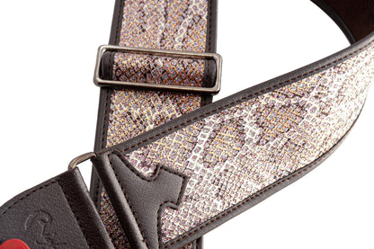 Courroie modèle GLITTER SNAKE, synthétique, rembourrée, largeur 6 cm, longueur 95 à 150 cm, porte-médiators intégré, rose