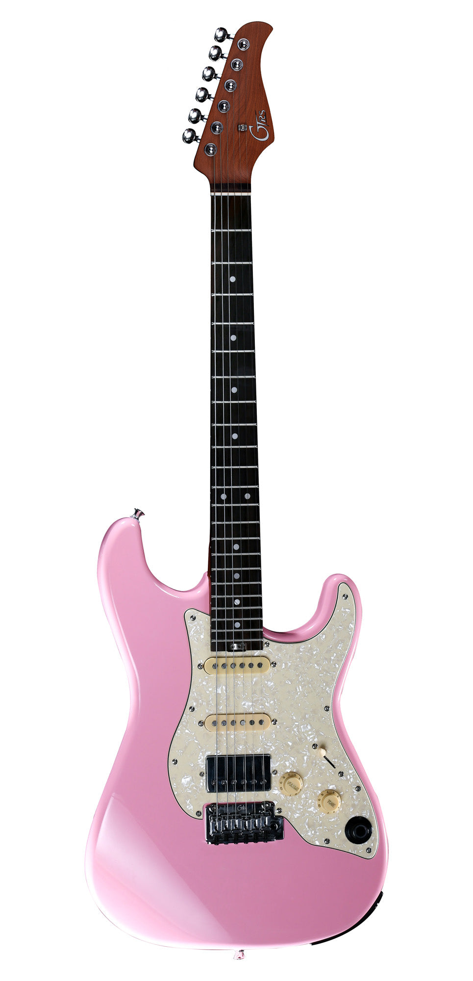 GTRS S800, corps tilleul, manche érable torréfié, touche palissandre, micros et processeur GTRS, shell pink